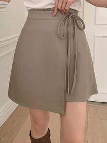 DAZY Women's Plain Wrap Tie Waist Skirt Fall Skirts - Light Grey - View 7