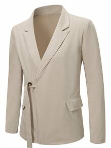 Manfinity Mode 寬鬆男款純色尖領長袖西裝外套 - 杏色 - 查看 2