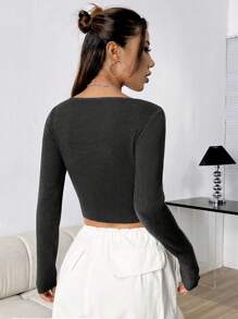 Flirla Women  Solid Color Asymmetrical Ribbed Pullover Sweater Knit Pullover Fall Winter Outfit