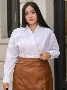 Dazy Plus 女士交叉前衣襬上下對稱的衣服,斜向衣領 - 白色 - 查看 12