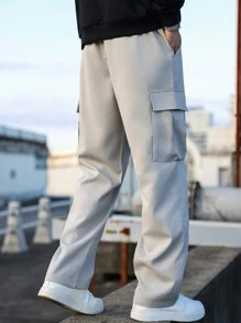 Manfinity Hypemode Loose Fit Men's Multi-Pocket Cargo Pants - Light Grey - View 2