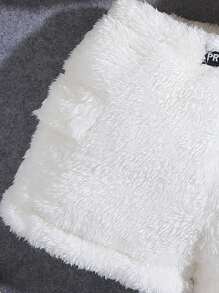 SHEIN 少女毛絨長袖上衣和短褲套裝,休閒時尚,適合春秋冬日常穿著 - 白色 - 查看 5