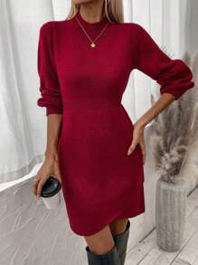 SHEIN Privé 女式毛衣洋裝 - 酒紅色 - 查看 6