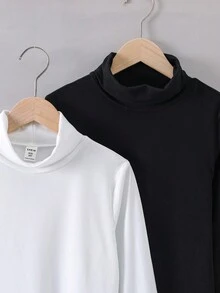 SHEIN 十二歲男孩半高領字母拼接t恤 - 彩色 - 查看 7