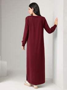 Mulvari Burgundy Red Women's Long Sleeve Sweatshirt Dress,Long Sleeve Tops - Burgundy - View 6