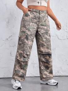 SHEIN ICON Plus Size Full Printed Straight Leg Jeans - Multicolor - View 3