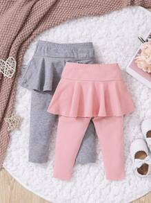 嬰幼兒女童秋冬季休閒打底套裝,包括裙子和長褲 - 彩色 - 查看 1