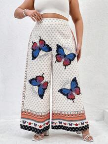 SHEIN VCAY Của phụ nữ Kích thước lớn In bướm Quần ống rộng - Nhiều màu - Xem 5