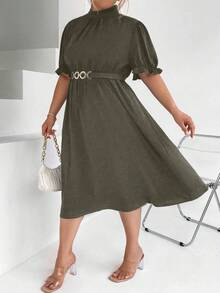 Celure Metallic Buckle Women's Dress - Army Green - View 3