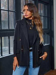 GENKIRA Blazer Con Cuello De Solapa Para Mujer - Negro - Ver 4