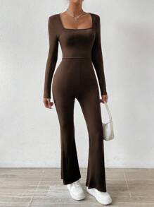 SHEIN Essnce Bodycon Jumpsuit With Bell Bottoms - Brown - View 6