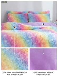 3pcs Plush Fluffy Multicolor Bedding Set, Quilt Cover Set For Kids Bedding, All Sizes - Multicolor - View 6