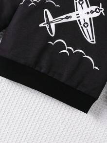 男嬰秋冬噴射機趣味印花休閒服裝 - 黑色 - 查看 4