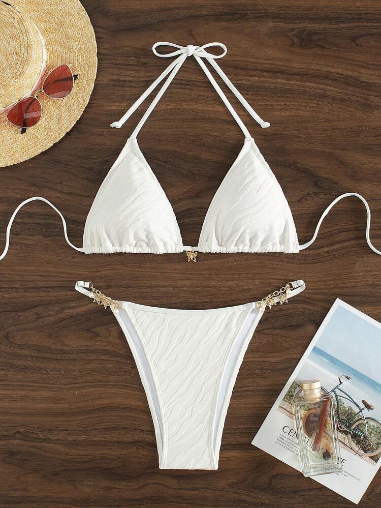 Ladies' Solid Color Halter Bikini Set Summer Beach