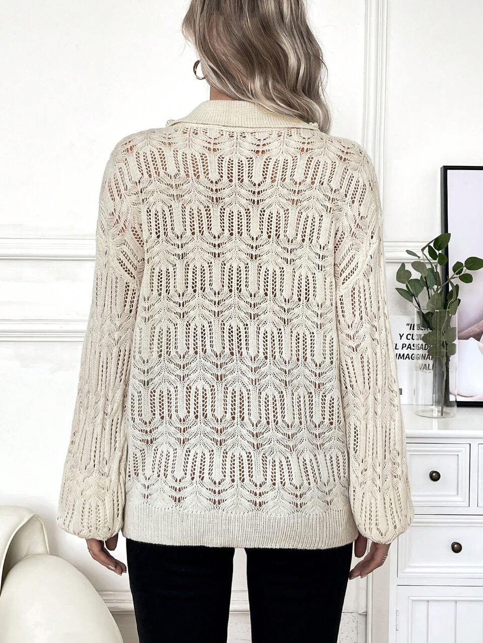 Maternity White Polka Dot Collared Sweater, For Winter