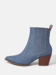 Styleloop 時尚女士尖頭粗跟短靴 - 藍色 - 查看 3