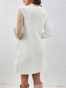 SHEIN LUNE Women's Color Block Short Knitted Sweater Dress Fall Cloth For Women - Multicolor - View 2