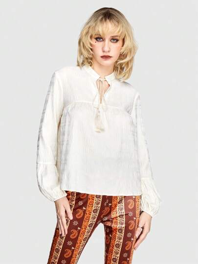 Hippie Camisa De Mujer Con Cuello De Lazo Y Manga De Farol