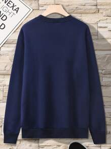 Sudadera De Hombre Con Cuello Redondo Y Estampado De Mensaje - Azul Marino - Ver 2