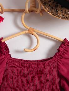 SHEIN 女童荷葉邊下擺背心裙 - 酒紅色 - 查看 3