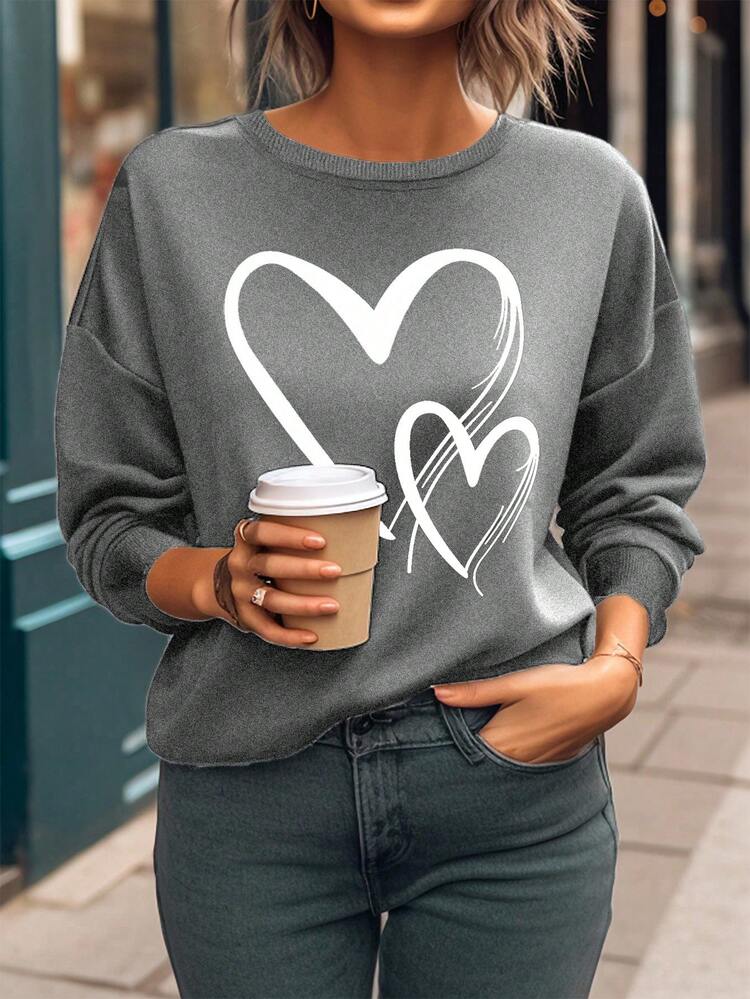 EMERY ROSE 女款心型印花落肩套頭衫 - 深灰色 - 查看 4