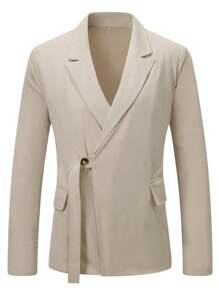 Manfinity Mode 寬鬆男款純色尖領長袖西裝外套 - 杏色 - 查看 3