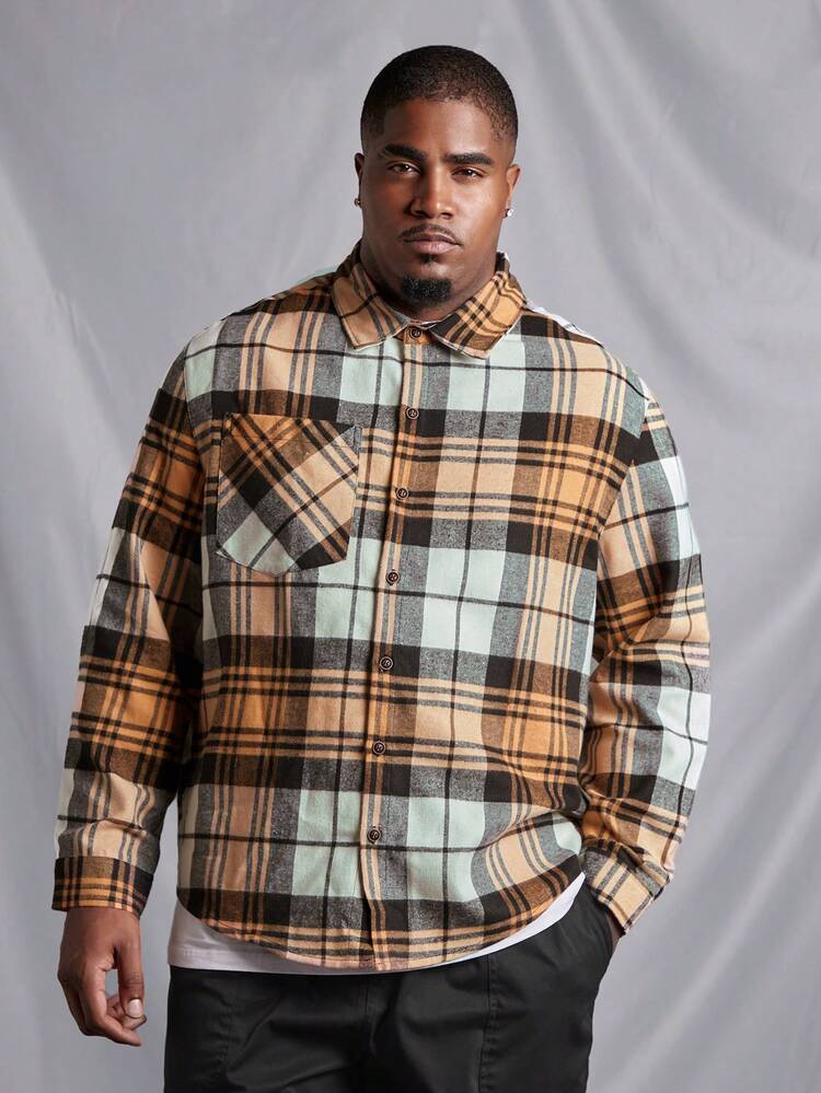 Men's Plus Size Plaid Long Sleeve Shirt