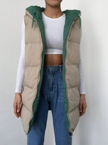 EURMUSE Zip Up Drawstring Hooded Vest Puffer Coat - Green - View 3