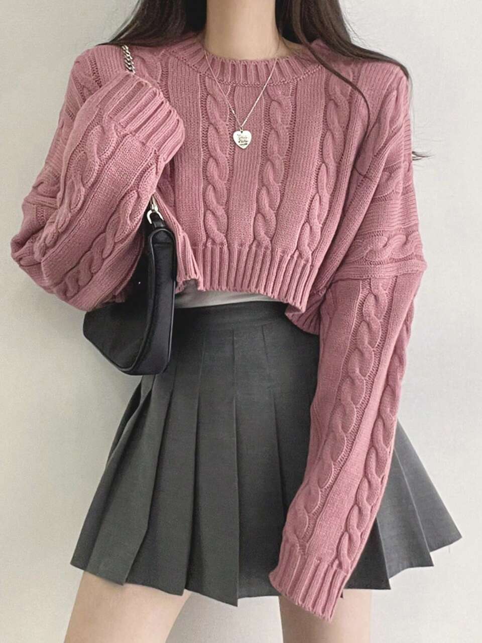 Women's Solid Color Round Neck Knitted Short Sweater Pullover,Three Quarter Sleeve Tops,Fall Clothes