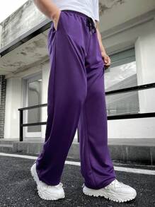 Manfinity Hypemode Loose-Fit Men's Drawstring Waist Slant Pocket Sweatpants - Purple - View 3