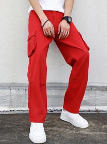 Manfinity EMRG Loose Fit Men's Solid Color Straight Leg Jeans With Flap Pockets