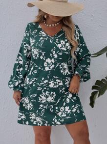 SHEIN VCAY 大尺碼度假風格寬鬆v領連身裙 - 彩色 - 查看 3