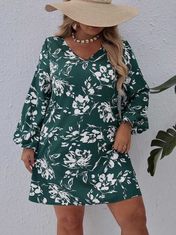 SHEIN VCAY 大尺碼度假風格寬鬆v領連身裙 - 彩色 - 查看 3