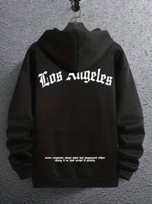 Nam 1 Miếng Đồ họa Chữ cái Túi kangaroo Thả vai Dây rút Hoodie - màu đen - Xem 1