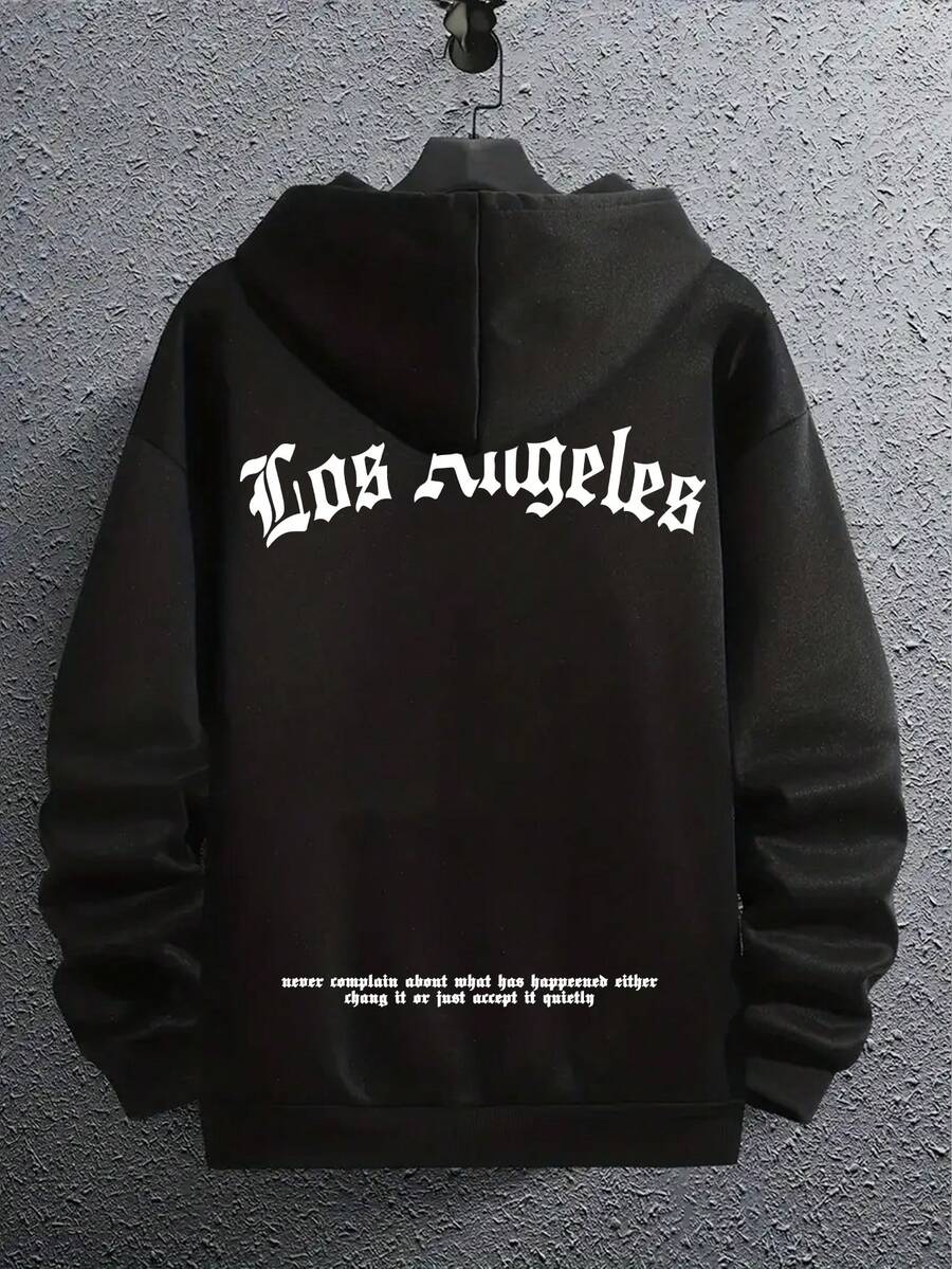 Nam 1 Miếng Đồ họa Chữ cái Túi kangaroo Thả vai Dây rút Hoodie - màu đen - Xem 1