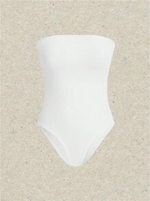 SHEIN EZwear 2 件/套纯色无肩带塑身衣紧身衣无缝丁字裤塑身衣女士收腹修身紧身衣