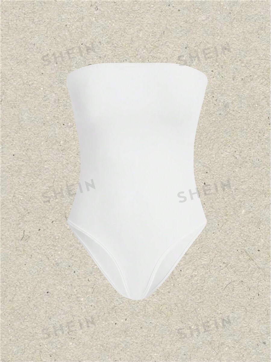 SHEIN EZwear 2pcs/Set Solid Color Strapless Shapewear Bodysuit Seamless
