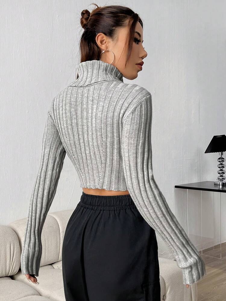 Women's Solid Color Turtleneck Short Knit Pullover Fall Winter Sweater