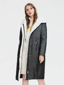 Astrid Plus Zip Up Hooded Quilted Coat - Dark Grey - View 3