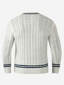 Men's Color Block Striped Sweater - White - View 2