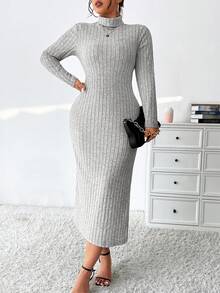 Celure Kích thước lớn Của phụ nữ Cái nĩa cao Sọc Đầm - Xám - Xem 7