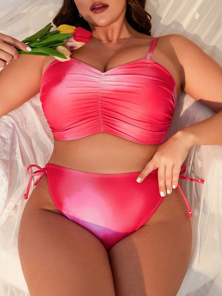 Plus Size Ruched Detail Ombre Bikini Set Summer