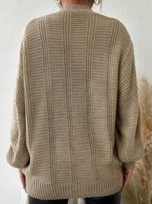 EURMUSE Cable Knit Drop Shoulder Cardigan - Mocha Brown - View 2