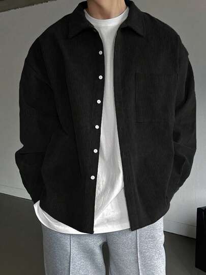 DAZY Camisa casual de botones de unicolor para hombres, ropa de otoño con manga larga