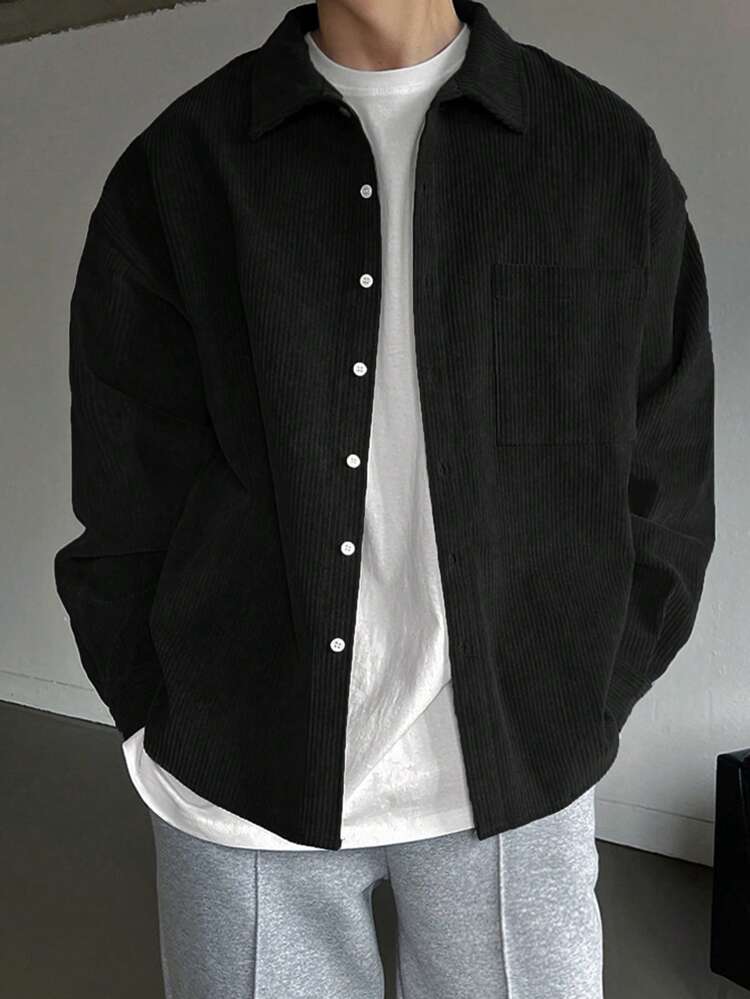 Men's Solid Color Button-Down Casual Shirt,Fall Clothes Long Sleeve Men Shirt