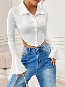 SHEIN EZwear Của phụ nữ Quần skinny Áo sơ mi Với chuông - trắng - Xem 4