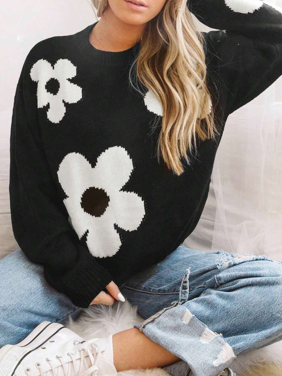 Mô hình hoa Thả vai Áo len - màu đen - Xem 1