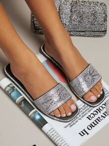 SHUZIA 女士鑲鑽平底涼鞋 - 黑色 - 查看 5