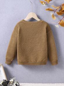 Boys' (little) Round Neck Drop Shoulder Sweater - Brown - View 2