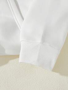 SHEIN LUNE Women's Letter & Character Print Hooded Sweatshirt With Drawstring - White - View 4